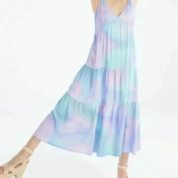 JustFab Rayon Tiered Maxi Dress Lightweight Fairy Flowy Purple Blue XL NWT - Picture 2 of 11